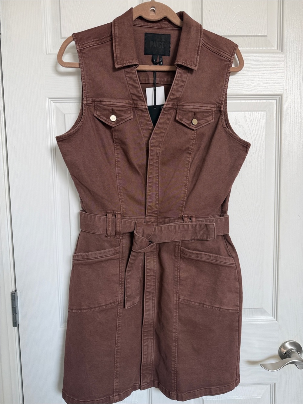 PAIGE Kelsey Sleeveless Belted Utility Dress - Chocolate Brown - NWT size 10